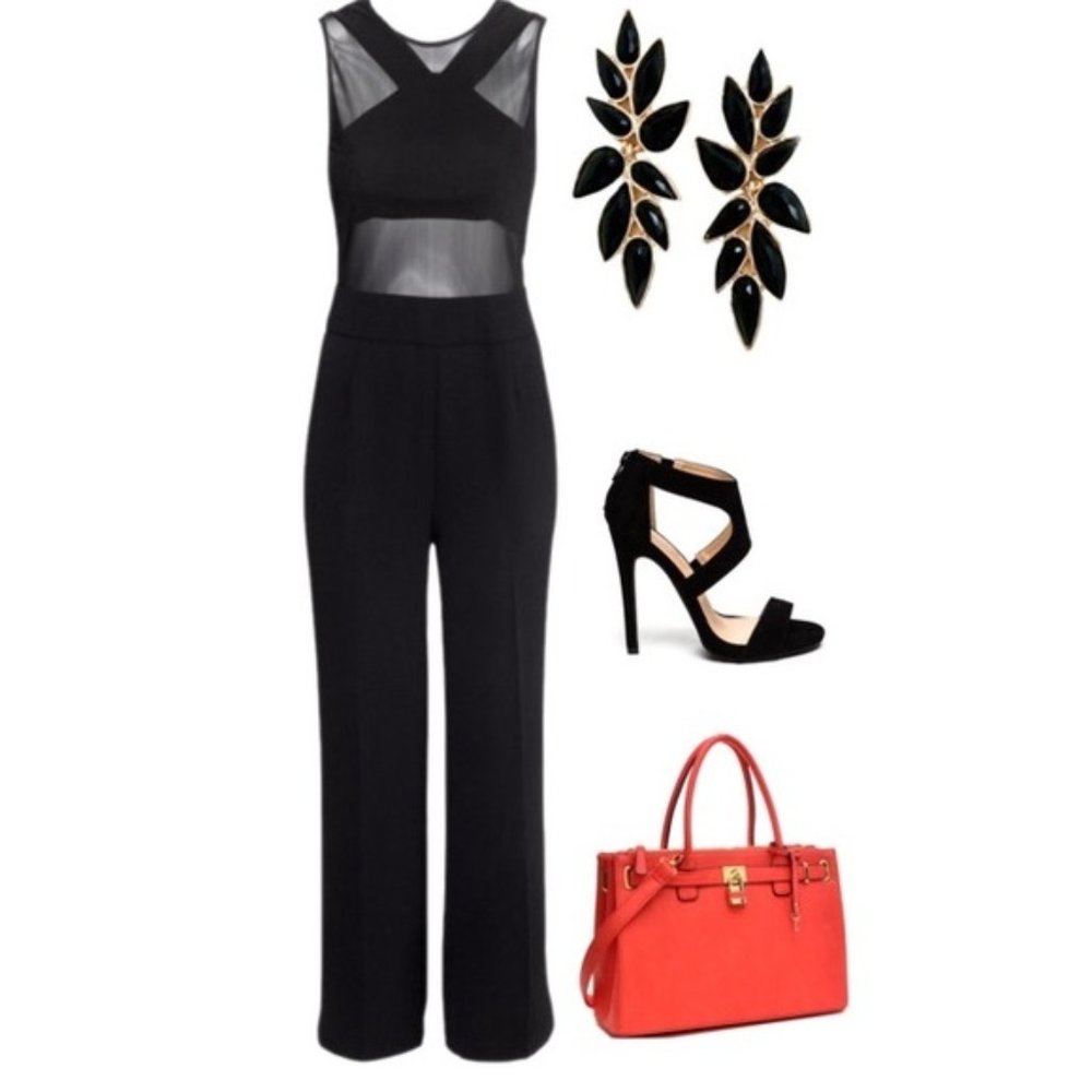Black Label H&M Mesh Top Jumpsuit NWOT Size 4